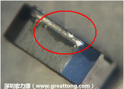 使用锡(Sn)镀层的电源电感器(Power Inductors)，经过推力测试后，其焊点还保留在零件的端点上，所以推力比较高。