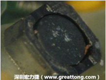 使用银(Ag)镀层的电源电感器(Power Inductors)，经过推力测试后，零件端点上已经看不到任何镀层的痕迹了，所以其耐推力就比较小。