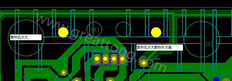 PCB设计中，散热孔散热片设计不当，造成很多电源板断裂