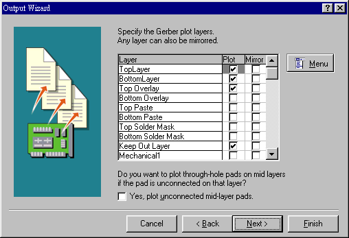 决定Gerber文件要绘制的板层，依据实际状况勾选各个板层。