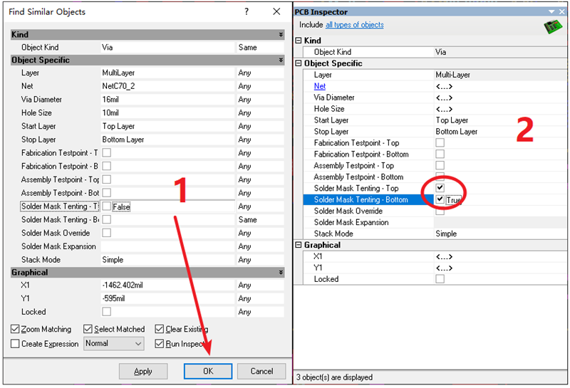 过孔（VIA）盖油，不用盖油可以跳过。